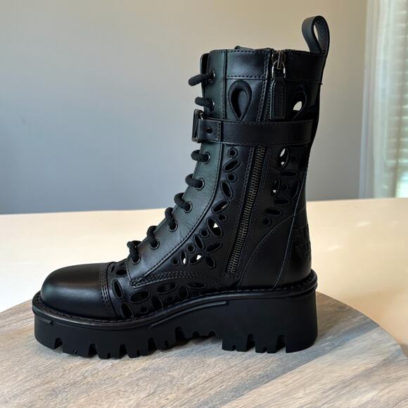 Valentino Garavani Atelier San Gallo Black Leather Combat Boots EU Size 35 US 5 - Picture 4 of 16
